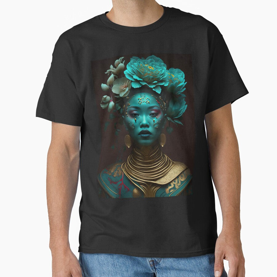 Turquoise Beauty with Flower Adornment: A Hyper-Realistic Pop Art Beauty by Retro Type T-Shirts, Hoodie, Sweatshirt (Image 1)