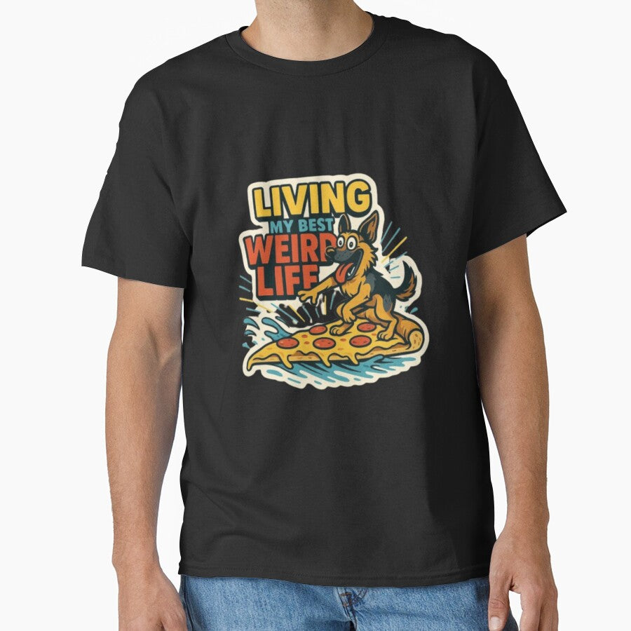 Living My Best Weird Life – Funny Cute German Shepherd Dog Lover Humor Design by Typologystudios T-Shirts,... (Image 1)