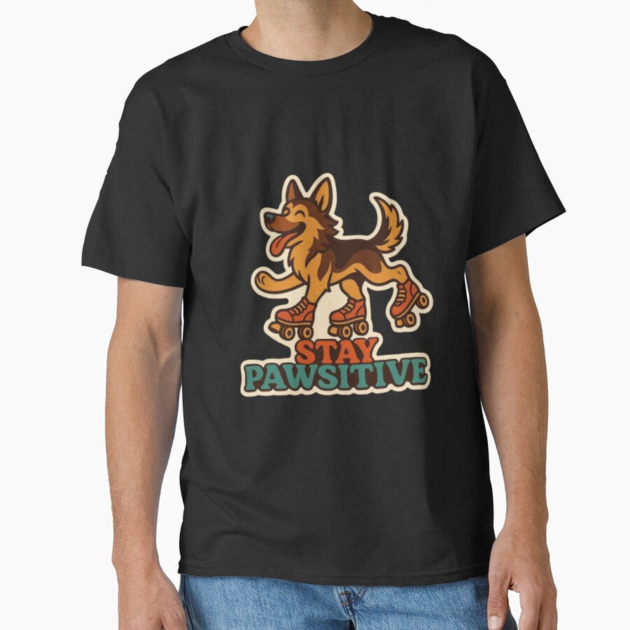 Stay Pawsitive – Cute Funny German Shepherd Dog Lover Positive Humor Design by Typologystudios T-Shirts,... (Image 1)