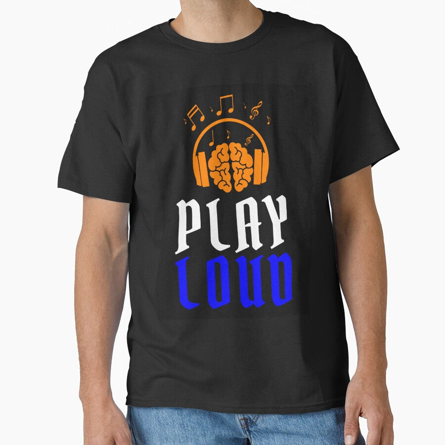 Play Loud Quote Orange Blue Graphic by MotionWaves T-Shirts, Hoodie, Sweatshirt | BlankRebels.com (Image 1)