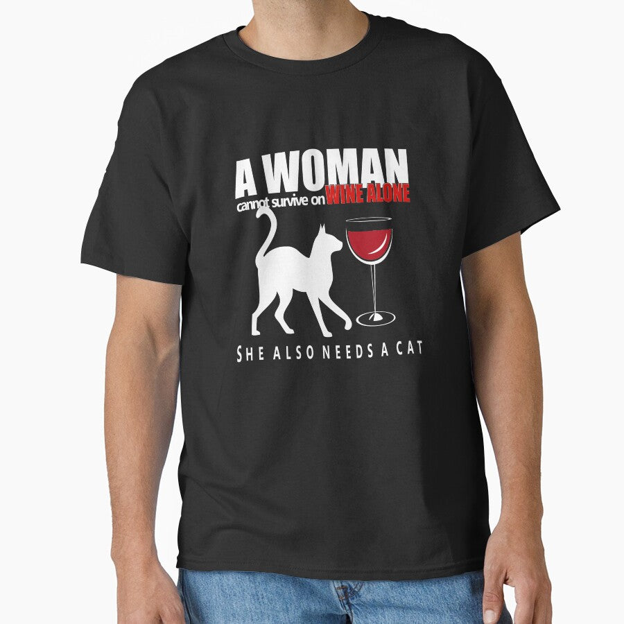 A Woman, Wine and a Cat | NickerStickers® on Redbubble by NickerStickers T-Shirts, Hoodie, Sweatshirt (Image 1)