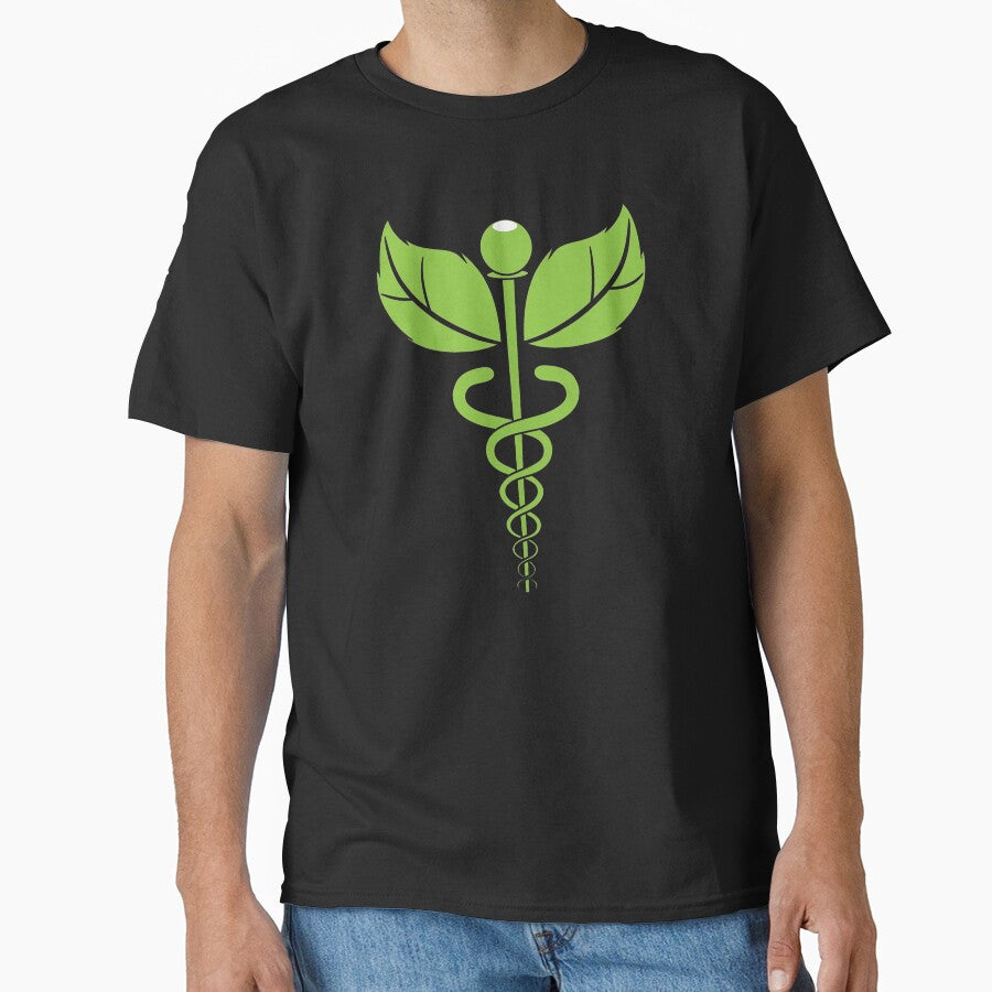 Green Leaf Caduceus For Natural Doctor by DOLCEINDIGO T-Shirts, Hoodie, Sweatshirt | BlankRebels.com (Image 1)