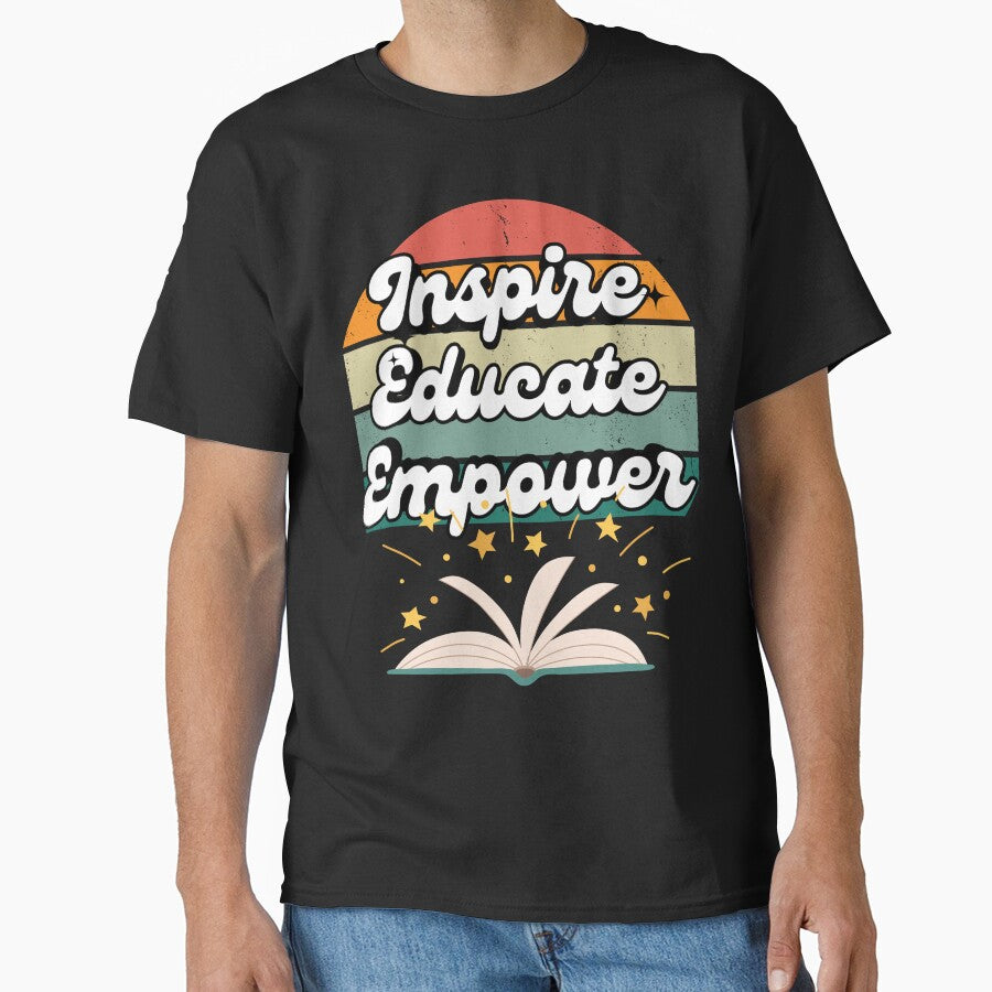 Inspire, Educate, Empower, Retro Sunset and Open Book by Mariana Piana T-Shirts, Hoodie, Sweatshirt (Image 1)