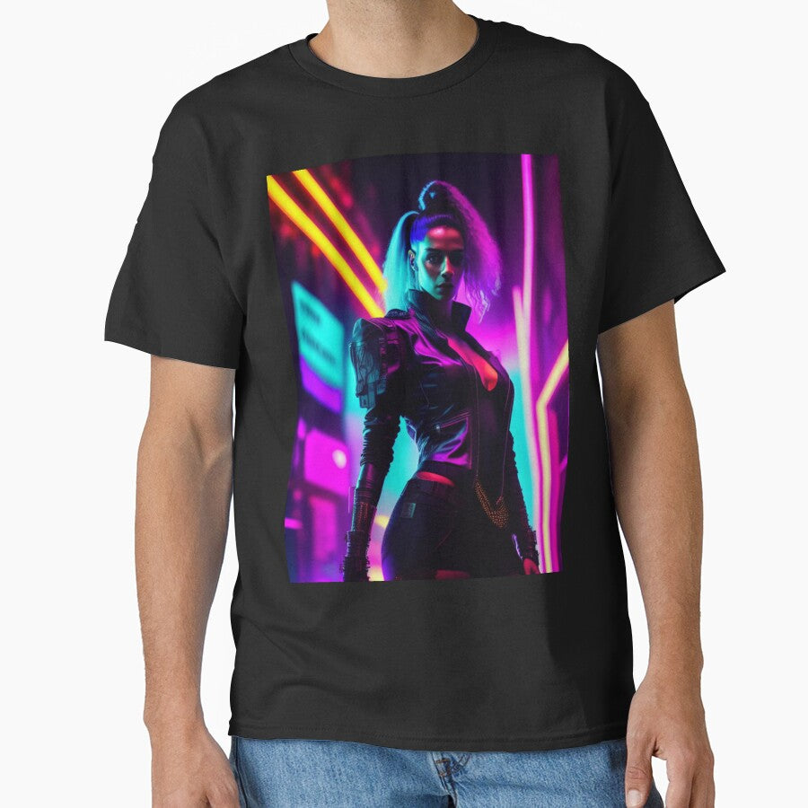 Neon Cyberpunk Girl by Basunat T-Shirts, Hoodie, Sweatshirt | BlankRebels.com (Image 1)