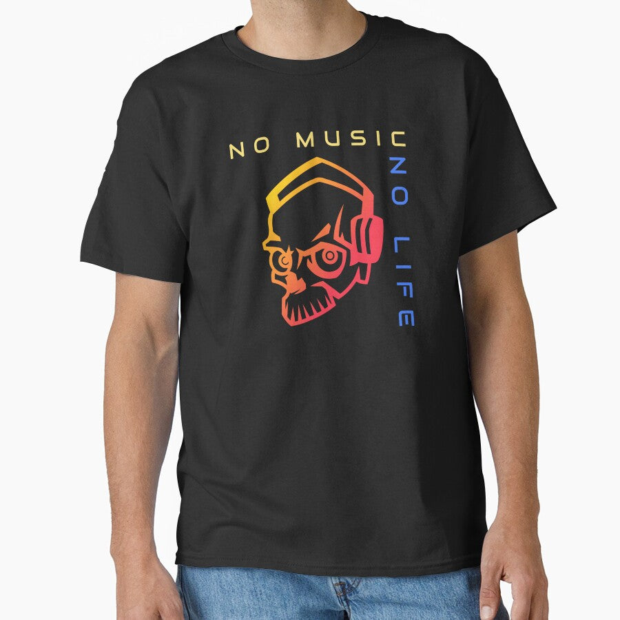 No Music No Life - Cool Music Lover Quotes - Headphone Skull by WIZECROW T-Shirts, Hoodie, Sweatshirt (Image 1)