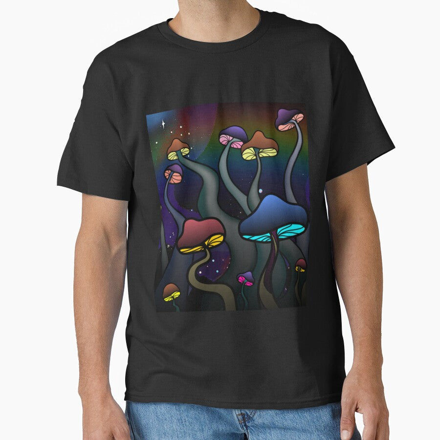 Colorful Dark Glowy Mushrooms Version Rainbow Stars Trippy Art T-Shirts, Hoodie, Sweatshirt