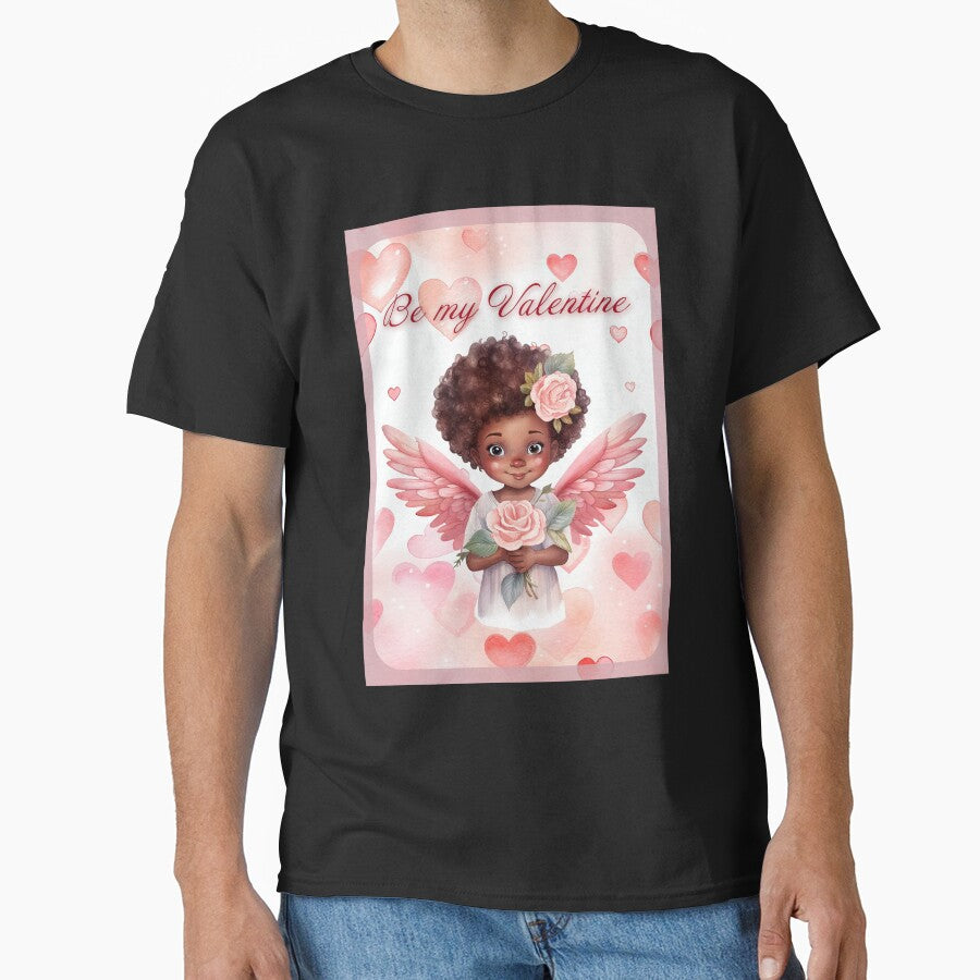 African American Angel Valentine card with baby angel Cupid with wings St Valentine's Day postcard Watercolor... (Image 1)