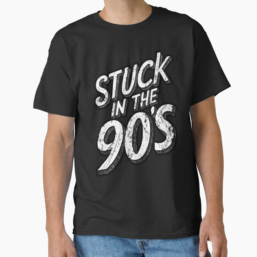 Retro Stuck in the 90's Text Design - Vintage Nineties Nostalgia Graphic by RuyaFab T-Shirts, Hoodie, Sweatshirt (Image 1)