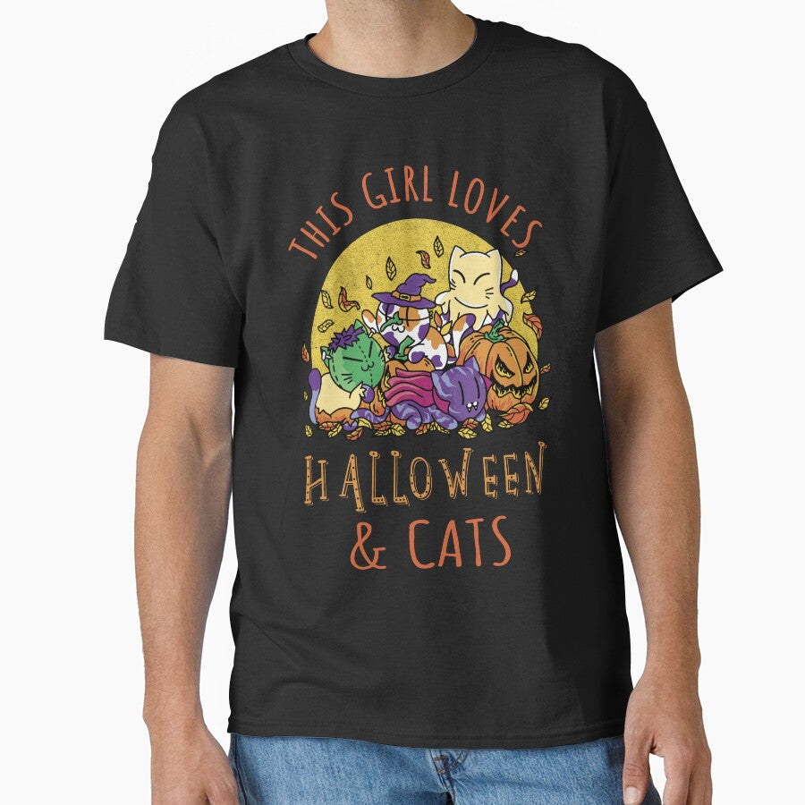 This Girl Loves Halloween And Cats I by Lemon Pepper T-Shirts, Hoodie, Sweatshirt | BlankRebels.com (Image 1)