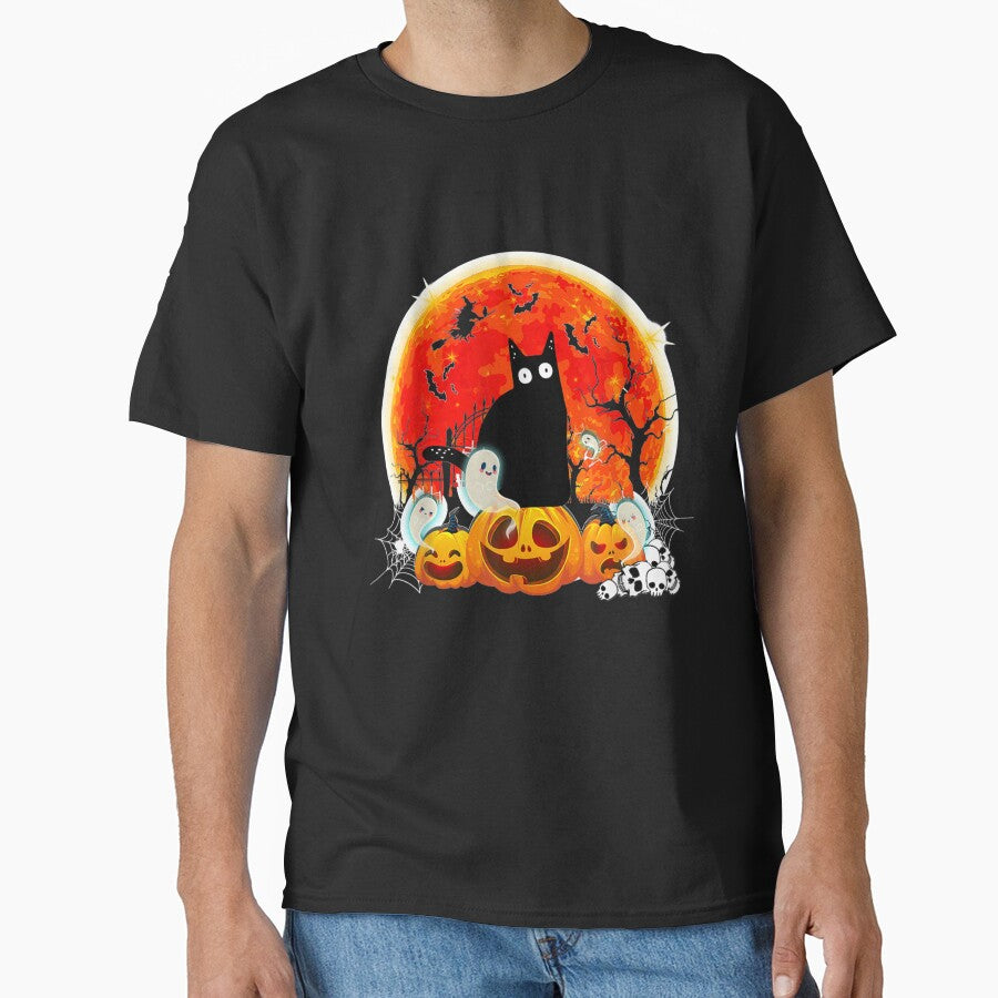 Vintage Pumpkin and Black Cat Halloween Costume Cat Lover by Jonahjimenez T-Shirts, Hoodie, Sweatshirt (Image 1)