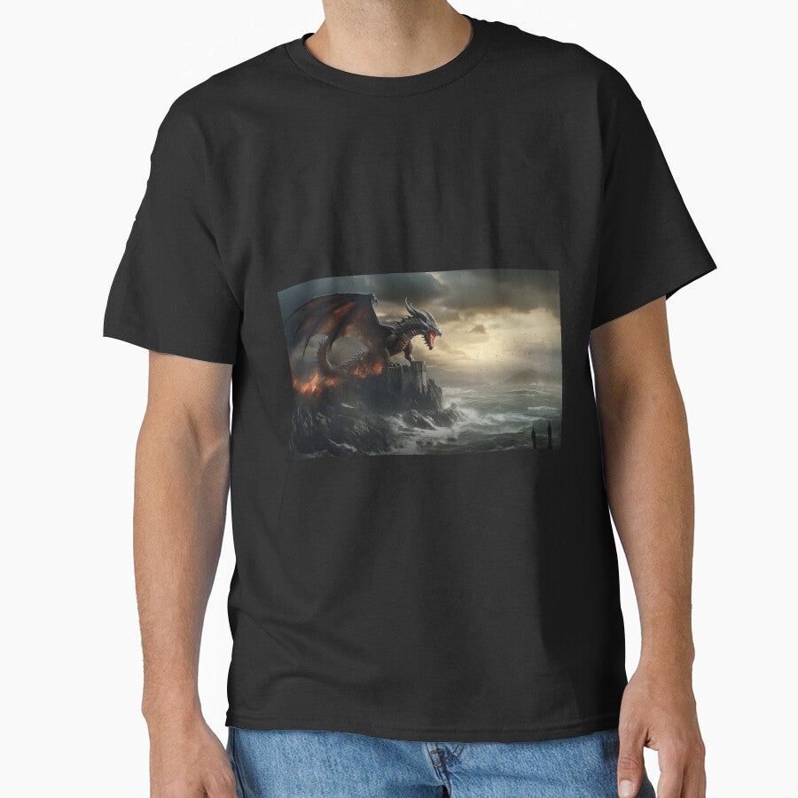 Dark Fantasy Landscape - Fire Dragon Roaring by Fantasy Masterpiece T-Shirts, Hoodie, Sweatshirt | BlankRebels.com (Image 1)