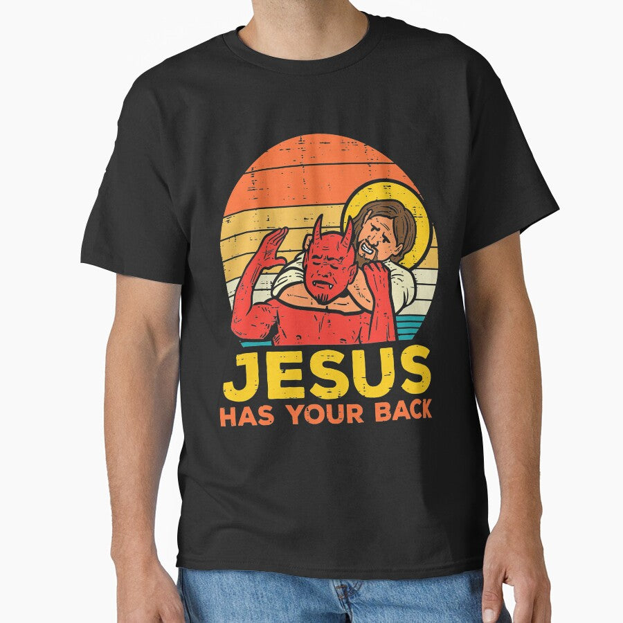 Jesus Has Your Back Jiu Jitsu Retro Christian by PruitMaebel T-Shirts, Hoodie, Sweatshirt | BlankRebels.com (Image 1)