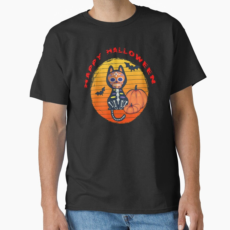 Happy Halloween Black Skeleton Cat by WordsmithNerd T-Shirts, Hoodie, Sweatshirt | BlankRebels.com (Image 1)
