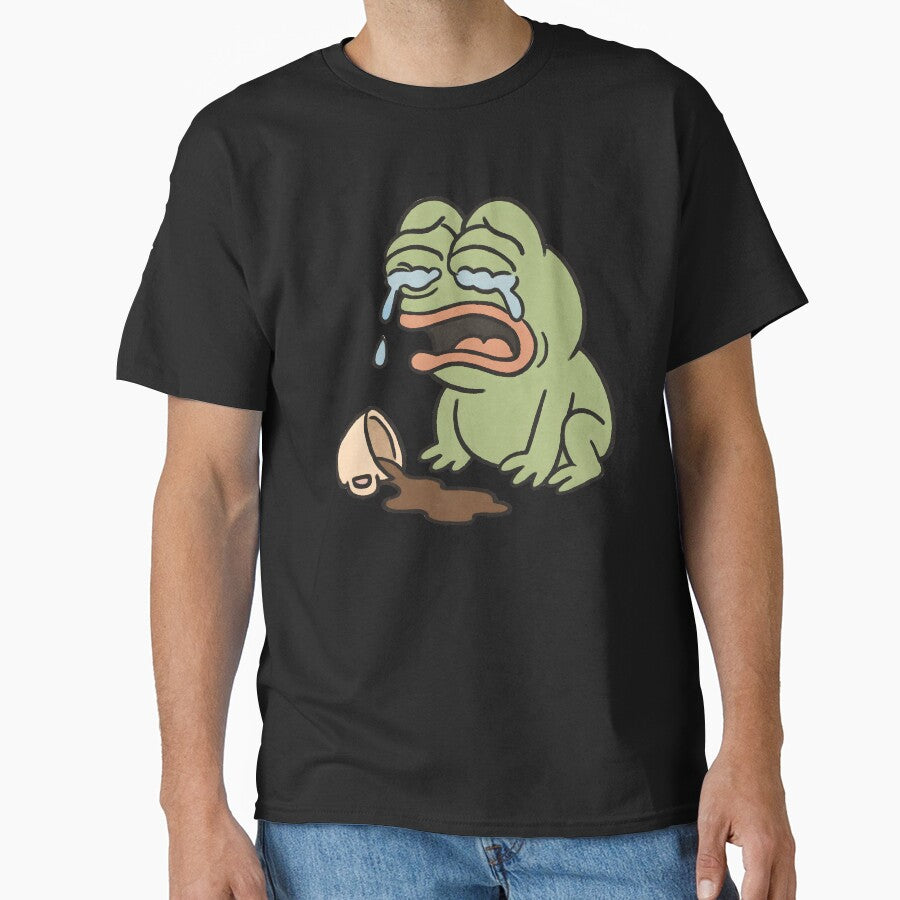 Sad Frog Crying Over Spilled Beverage — Funny Relatable Sticker by Geafixy T-Shirts, Hoodie, Sweatshirt (Image 1)