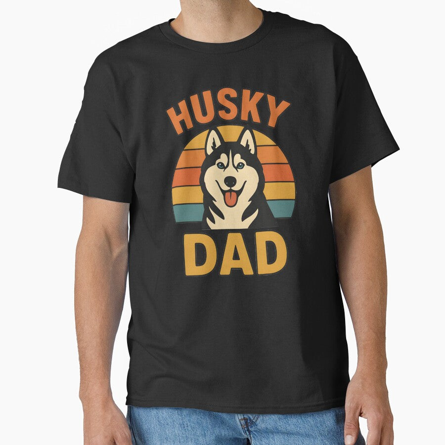 Husky Dad Retro Vintage Sunset – Siberian Husky Dog Lovers by fawzimorsy T-Shirts, Hoodie, Sweatshirt (Image 1)