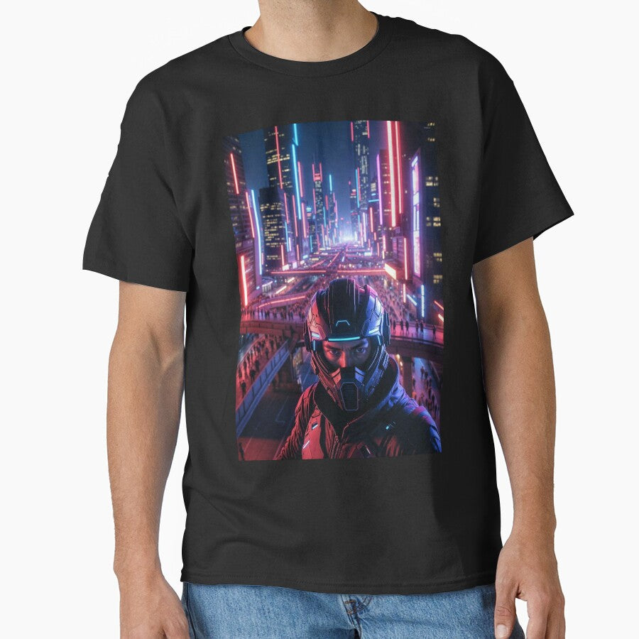 Neon Cyberpunk Samurai – Futuristic Helmet Glowing Mega City T-Shirts, Hoodie, Sweatshirt