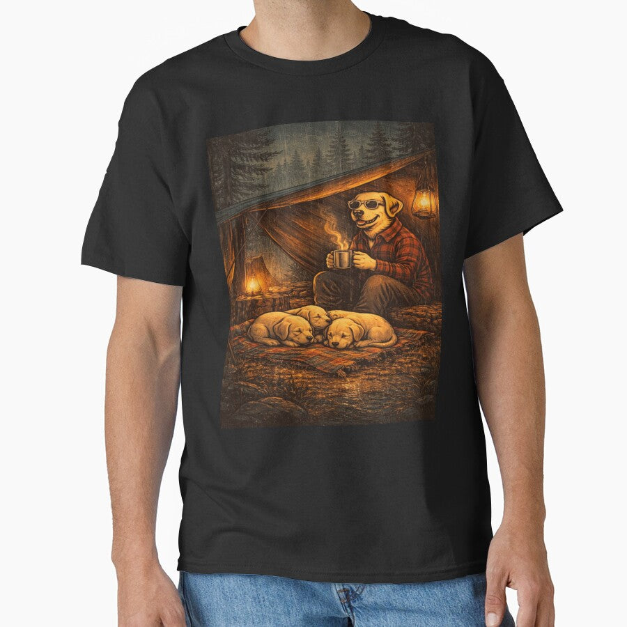 Camping Labrador Dad Under Tarp – Cozy Forest Night by PawPrintCustom T-Shirts, Hoodie, Sweatshirt (Image 1)