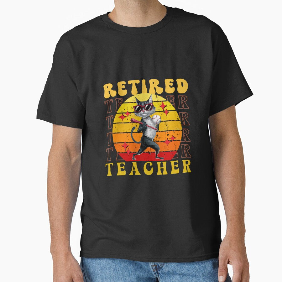 Retired Baseball Teacher Retro Groove Colorful Cartoon Style Design by Raise2Shine T-Shirts, Hoodie, Sweatshirt (Image 1)