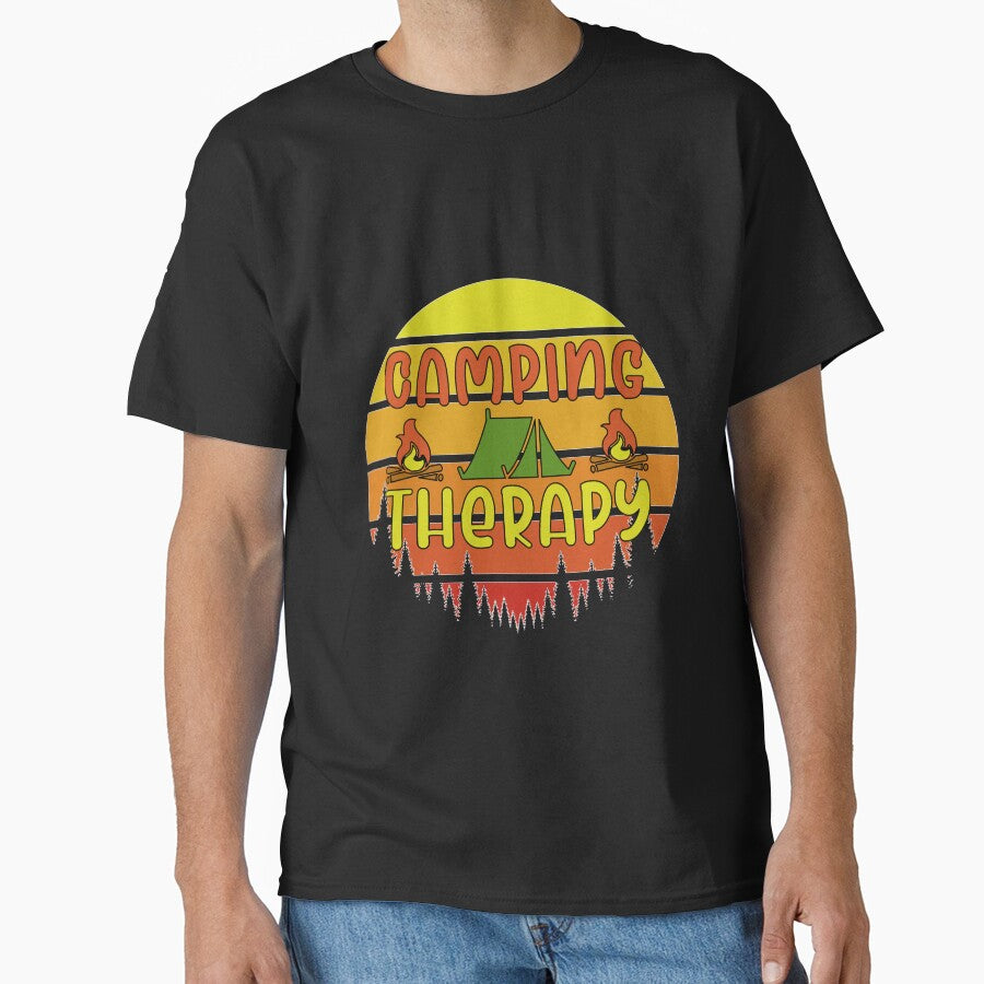 Camping Therapy Sunset Retro by onjcdesign T-Shirts, Hoodie, Sweatshirt | BlankRebels.com (Image 1)