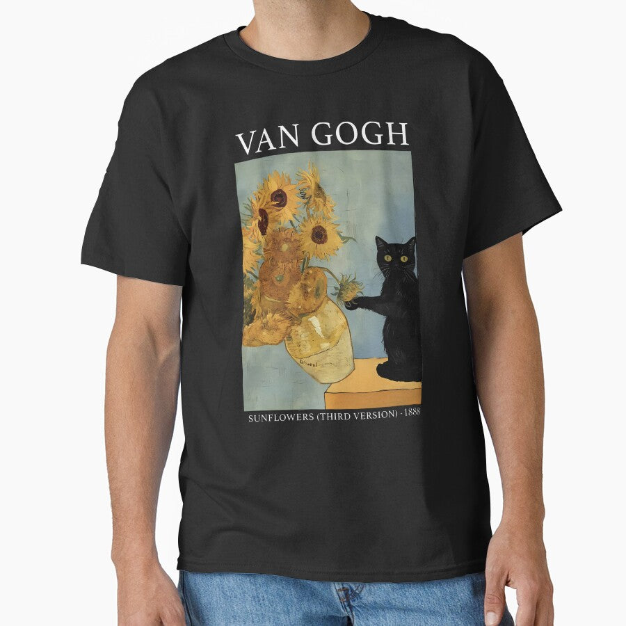 Van Gogh Black Cat With Sunflowers Funny Cat by chung2525
