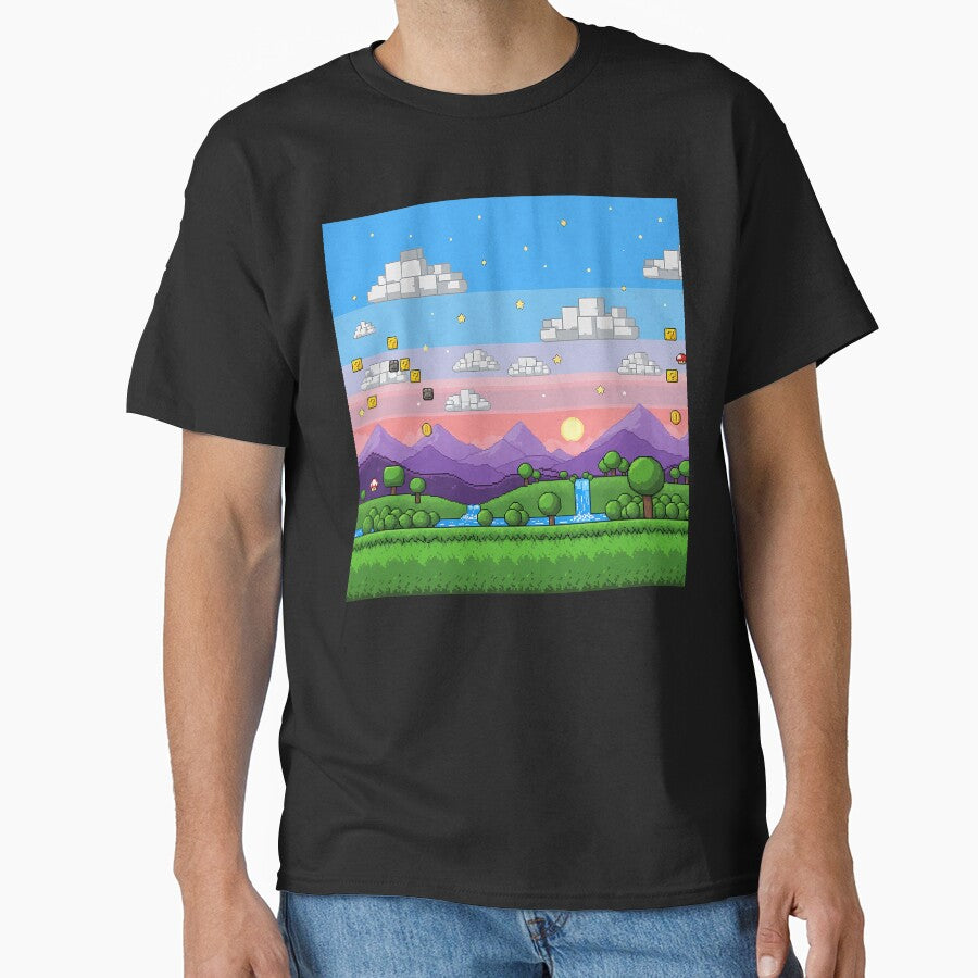 8-Bit Pixel Landscape Retro Gaming Background Nostalgic Scenery Design by GiftsForge