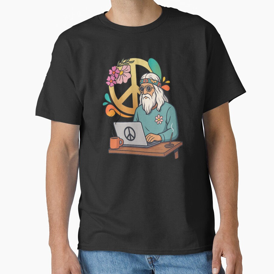 Elderly White Hippie Programmer – Retro Tech Peace Humor Design by Lunaria Arts T-Shirts, Hoodie, Sweatshirt (Image 1)