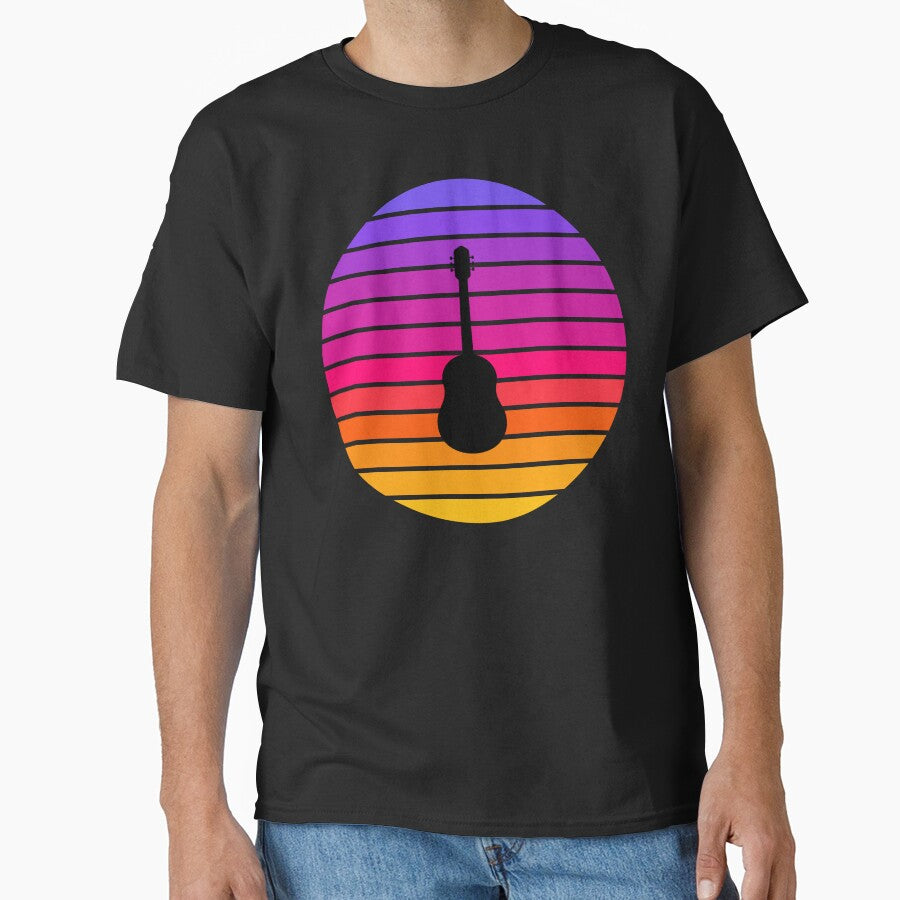 Retro Sunset Acoustic Guitar Silhouette by JPareDesign T-Shirts, Hoodie, Sweatshirt | BlankRebels.com (Image 1)