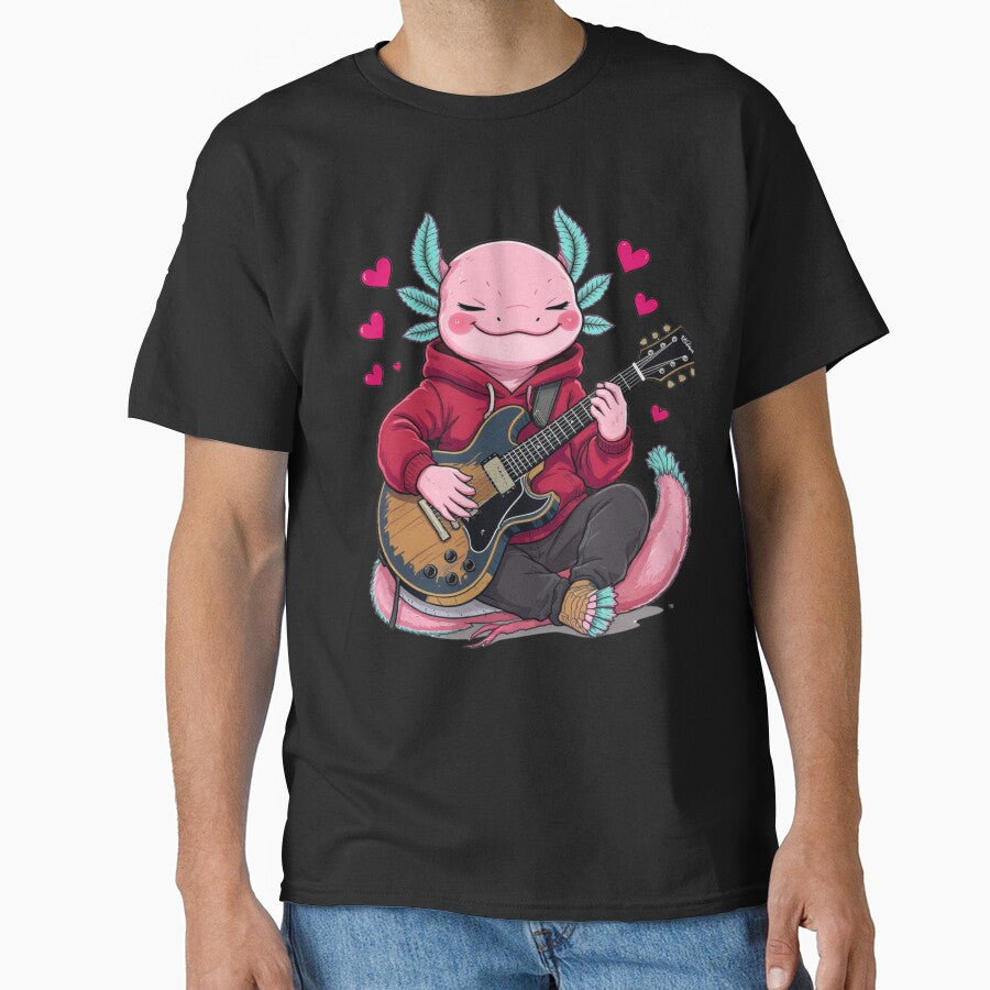 Guitar Love Axolotl – Cool Romantic Music Illustration by ColorSplash123 T-Shirts, Hoodie, Sweatshirt (Image 1)