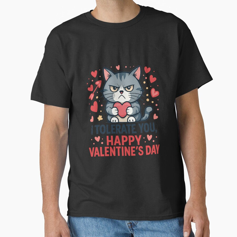 I Tolerate You Happy Valentine’s Day – Funny Grumpy Cat Anti-Valentine Design by Snark & Spark T-Shirts,... (Image 1)