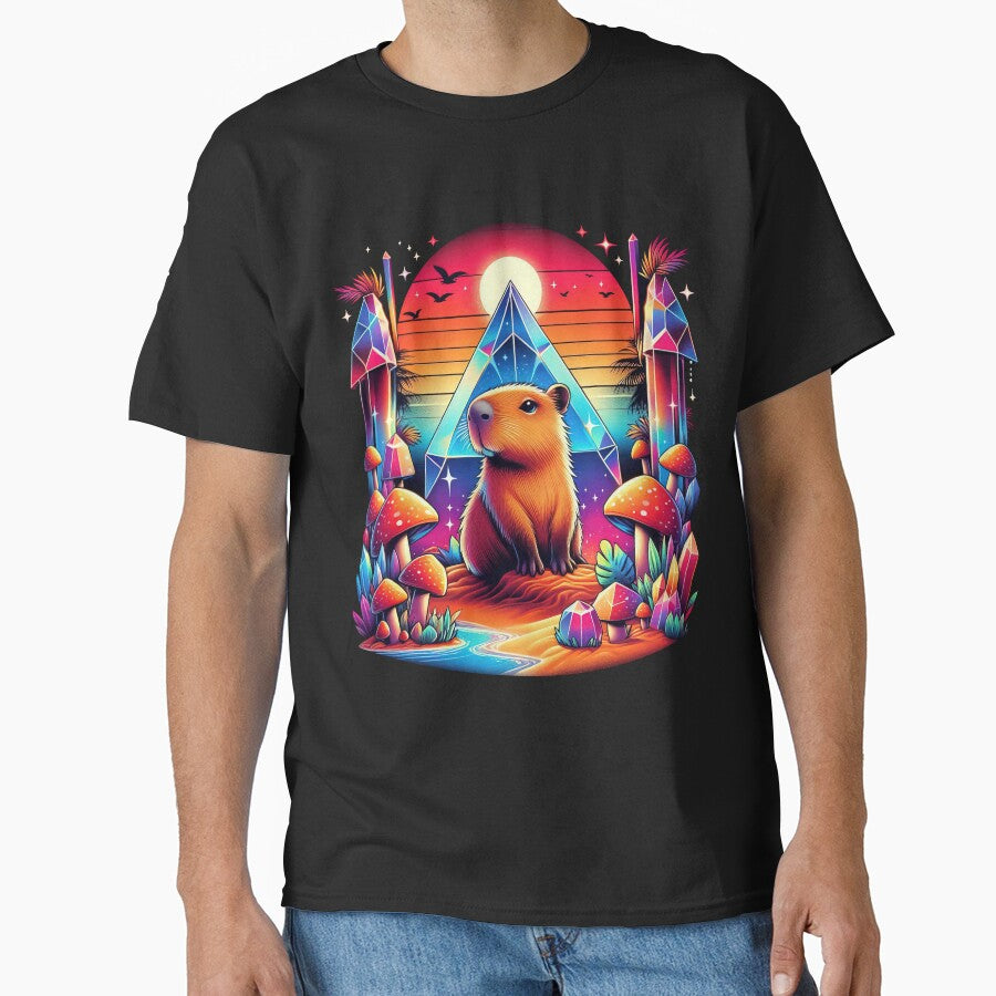 Capybara Tropical Crystals Mushrooms Retro 80s by OVERALLBUGZY T-Shirts, Hoodie, Sweatshirt | BlankRebels.com (Image 1)