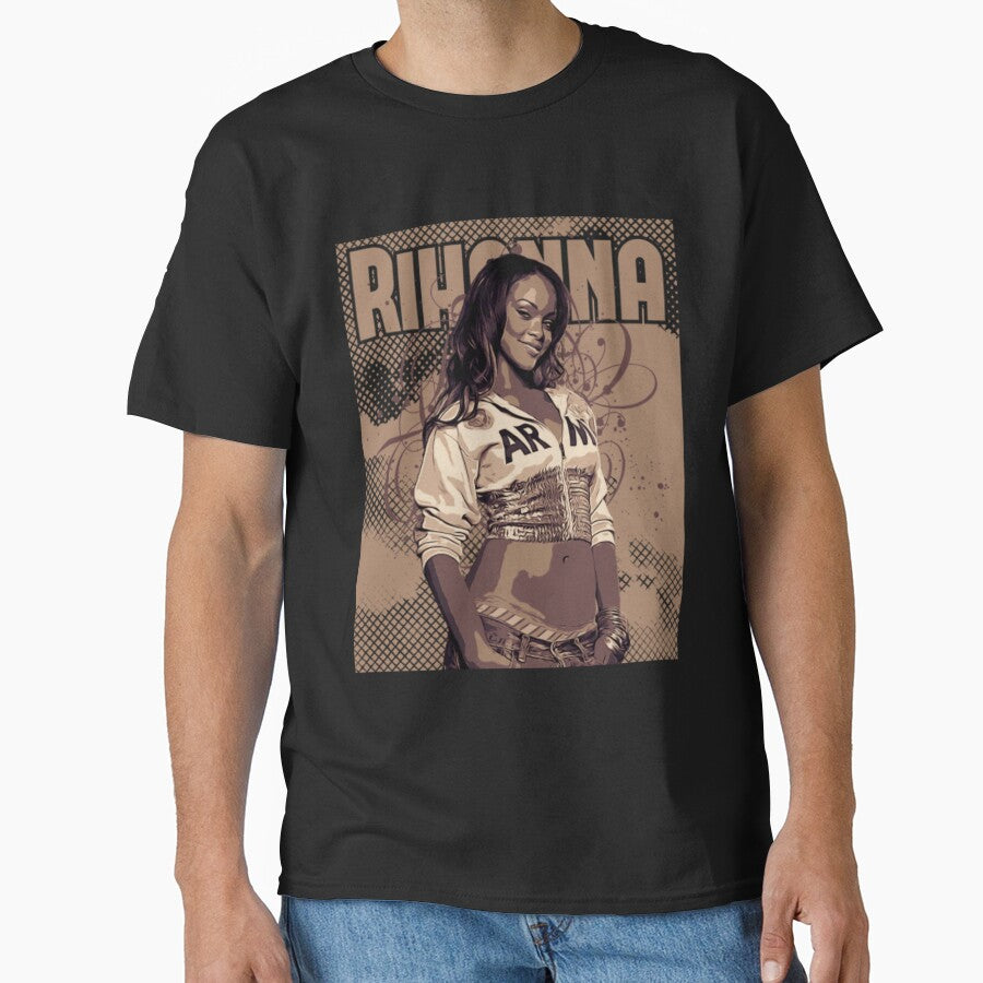 Rihanna Style Brown Vintage Poster Art T-Shirt, Vintage Washed 90'S Hip Hop Rap Tour T Shirt, Singer Classic... (Image 1)