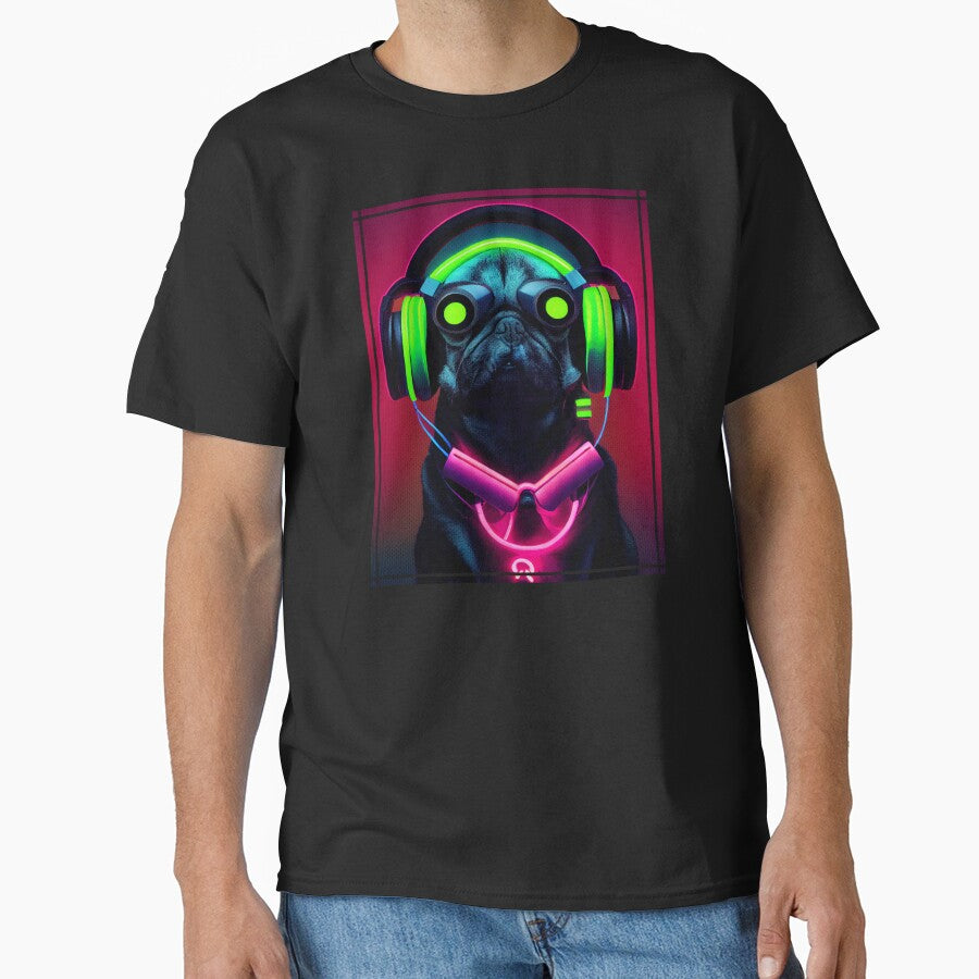 Cyberpunk Pug Puppy in Headphones Japanese Retro Vaporwave by madtoyman T-Shirts, Hoodie, Sweatshirt (Image 1)