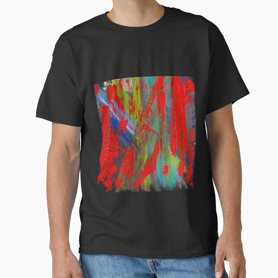 Red "Pentimento With Tech" Abstract Painting by AureliaReneeArt T-Shirts, Hoodie, Sweatshirt | BlankRebels.com (Image 1)