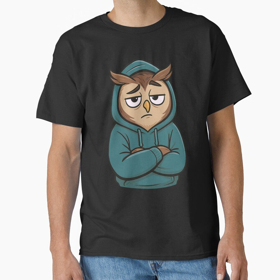 Overthinking Owl in Hoodie | Funny Thoughtful Chibi Owl Cartoon by ColorSplash123 T-Shirts, Sweatshirt (Image 1)