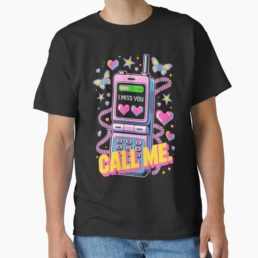 Call Me Flip Phone I Miss You Pixel Hearts Butterfly Valentine's Day by DarylWelsh2024 T-Shirts, Hoodie, Sweatshirt (Image 1)