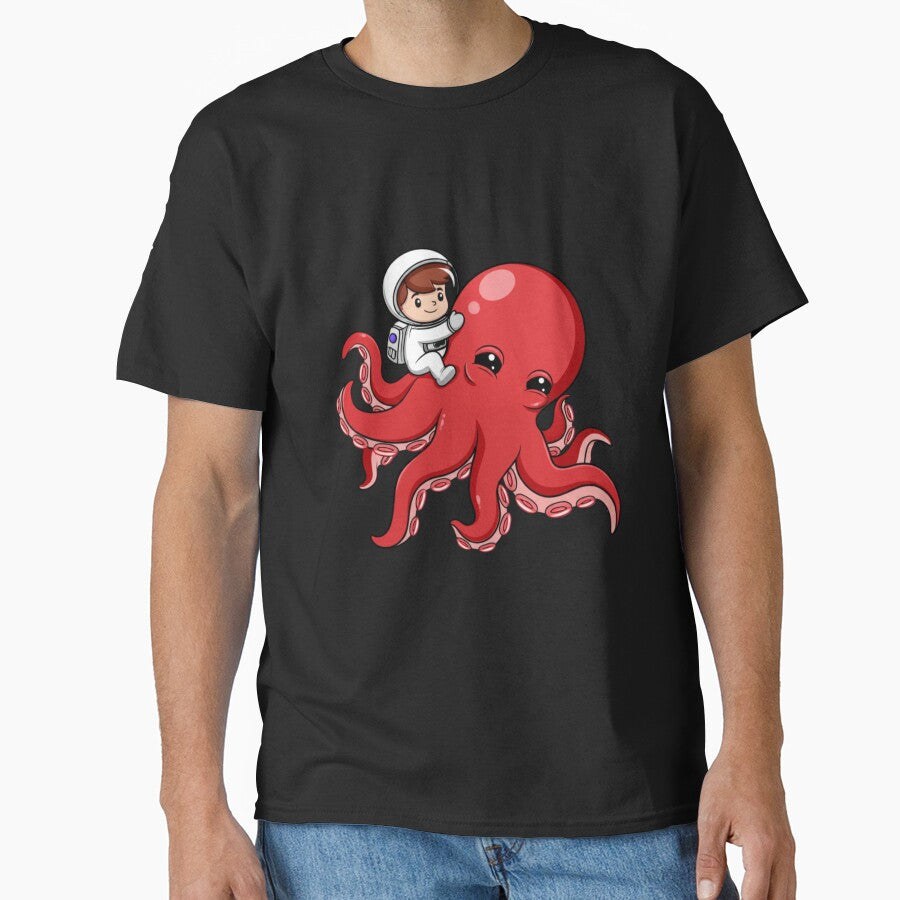 Chibi Astronaut Riding a Giant Red Octopus – Funny Kawaii Space Design by ColorSplash123 T-Shirts, Hoodie,... (Image 1)