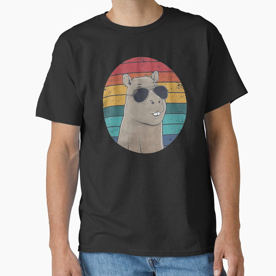 Cool Capybara Art with Sunglasses and Retro Sunset by love3617 T-Shirts, Hoodie, Sweatshirt | BlankRebels.com (Image 1)