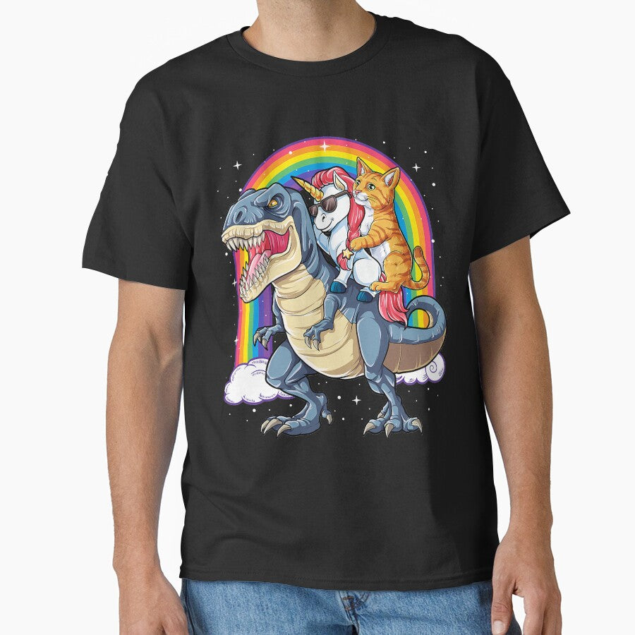 Cat Unicorn Riding Dinosaur Kitten Lover Space Galaxy by ClareMadelane