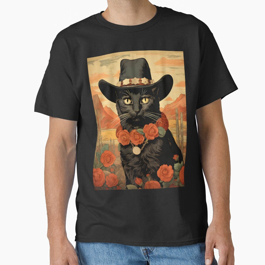Retro Vintage Cowboy Black Cat - Whiskered Wild West Adventure by KittyStampedeCo T-Shirts, Hoodie, Sweatshirt (Image 1)