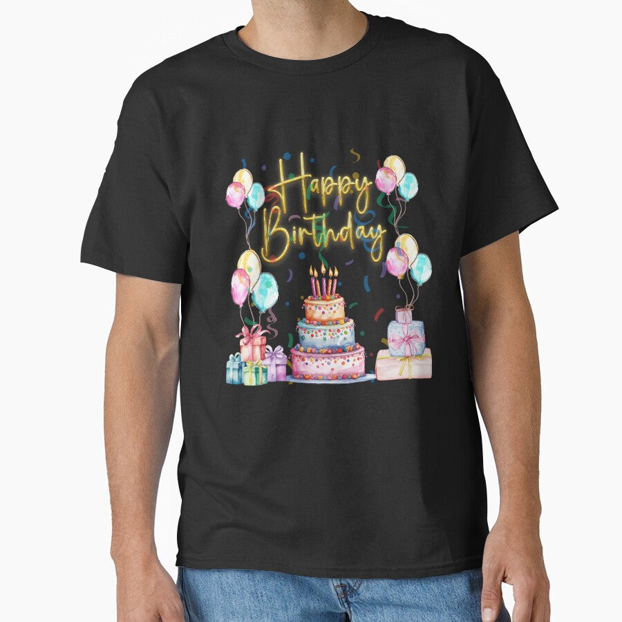 Happy Birthday Celebration – Cake, Balloons & Gifts Design by Mona-kewana T-Shirts, Hoodie, Sweatshirt (Image 1)