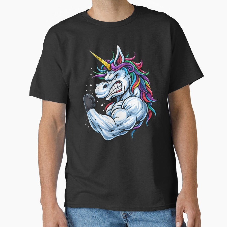Angry Muscular Unicorn Boxing Gym Fitness Rainbow Mascot Art by DrawHandArt T-Shirts, Hoodie, Sweatshirt (Image 1)