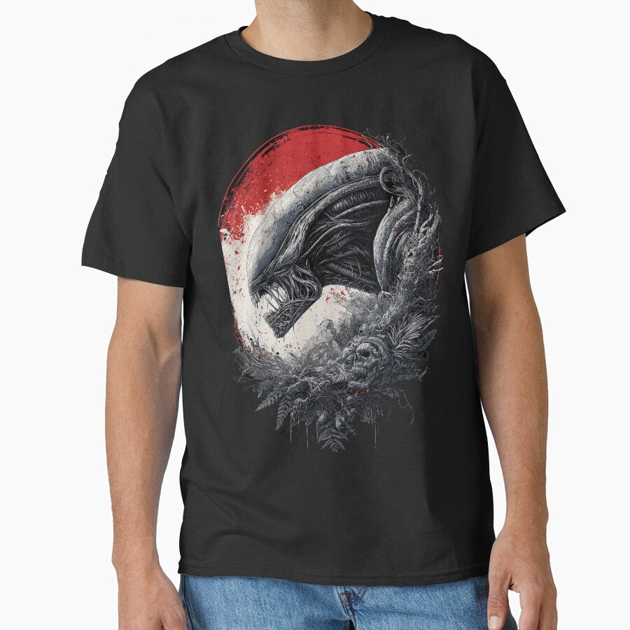 Xenomorph Cosmic Horror Fan Art - Alien Creature Sci-Fi Terror Graphic Tee Design by Senpaiwaves