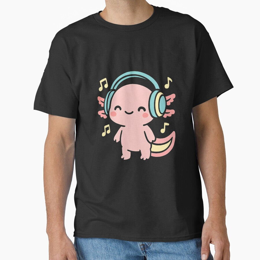 Cute Axolotl With Headphone | Kawaii Axolotl by stylishdzign T-Shirts, Hoodie, Sweatshirt | BlankRebels.com (Image 1)