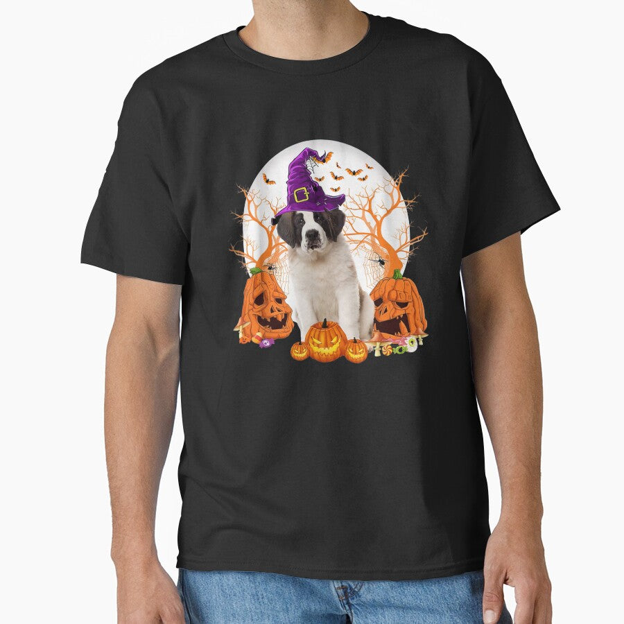 Dog Halloween Saint Bernard Dog Jack O Lantern Pumpkin by Spencerhowar T-Shirts, Hoodie, Sweatshirt (Image 1)