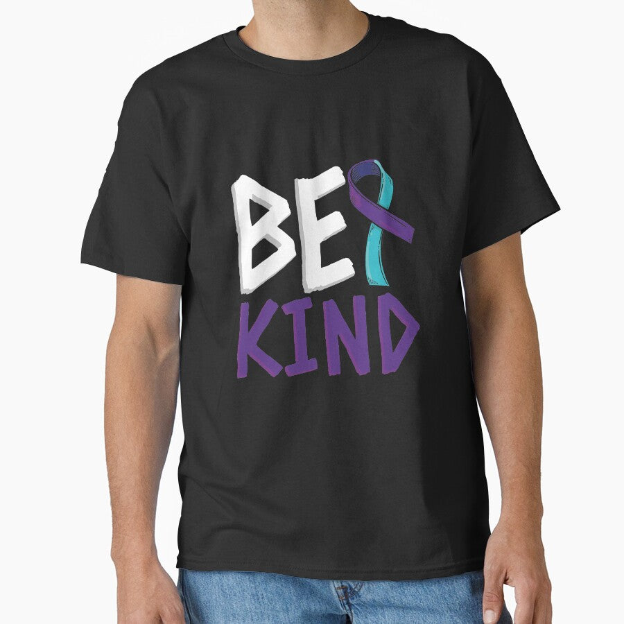 Be Kind T-shirt Suicide Prevention T-shirt Purple and Blue Ribbon T-shirt by Maindy Hoodie, Sweatshirt (Image 1)