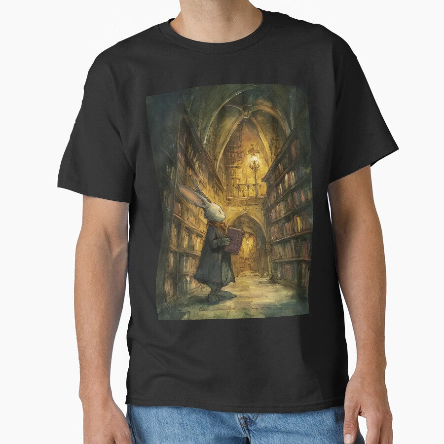 Light Academia Aesthetic: Rabbit's Library Visit by bapupa T-Shirts, Hoodie, Sweatshirt | BlankRebels.com (Image 1)