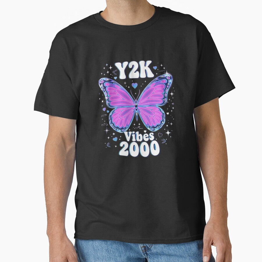 Y2K Chrome Metallic Butterfly Vibes 2000 - Neon Glow & Glitch Aesthetic Tee by mo-carnival Hoodie, Sweatshirt (Image 1)