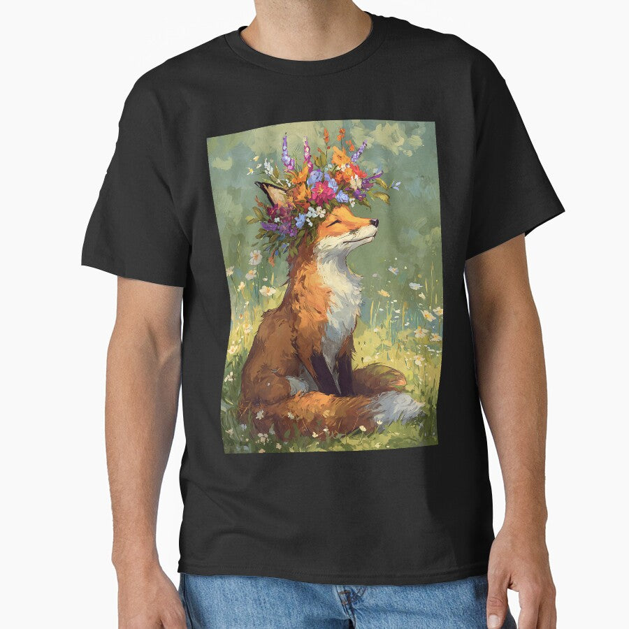 Cottagecore Art: Fox's Wildflower Crown by bapupa T-Shirts, Hoodie, Sweatshirt | BlankRebels.com (Image 1)