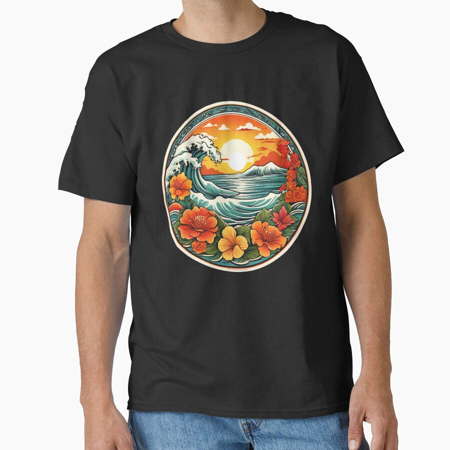 Hawaiian Sunset and Ocean Waves with Orchids by NautiChic T-Shirts, Hoodie, Sweatshirt | BlankRebels.com (Image 1)