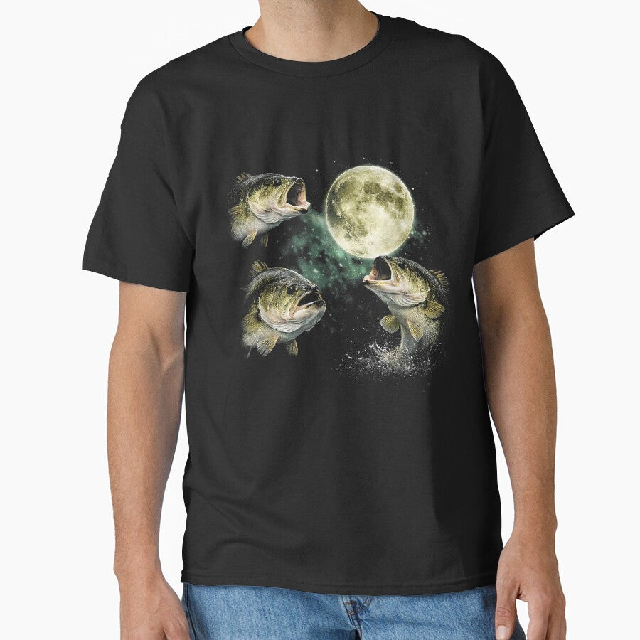 Bass Fish Howling to The Moon Vintage Angler Fisherman by judycuevas1 T-Shirts, Hoodie, Sweatshirt (Image 1)